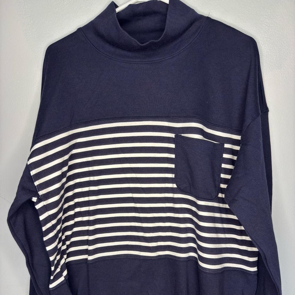 Croft & Barrow Navy & White Stripped Long Sleeve Mock Neck Top Size XL